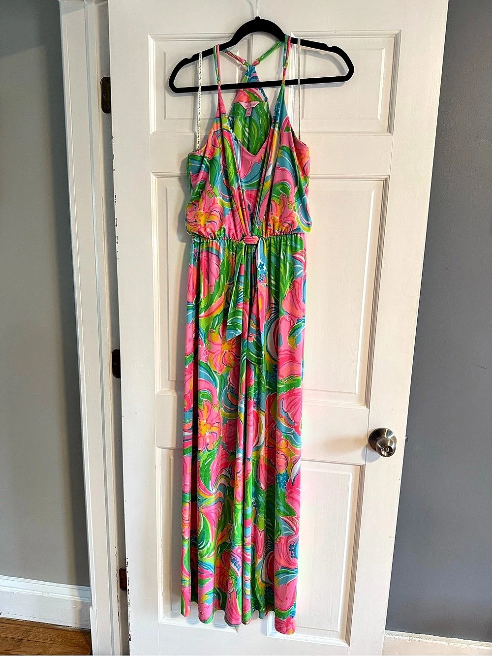 Lilly Pulitzer Floral Maxi Dress in Pink & Green Size Medium